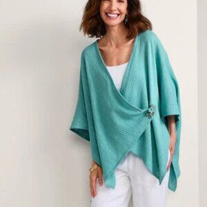 Soft Surroundings Poncho Blue Desert Breeze Topper Cape 100% Cotton One Size
